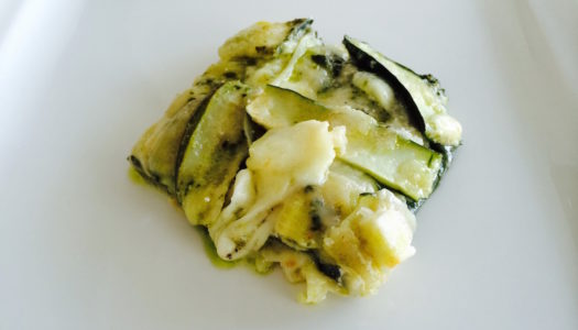 ZUCCHINI WHITE PARMIGIANA WITH BASIL PESTO