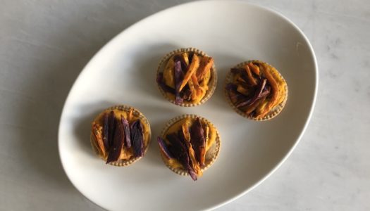 VEGAN QUICHE WITH VIOLET AND ORANGE SWEET POTATOES